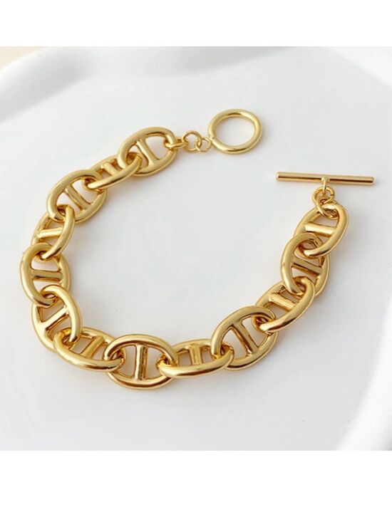 Mayamar Jewelry - Polished Gold Link Toggle Bracelet for Women